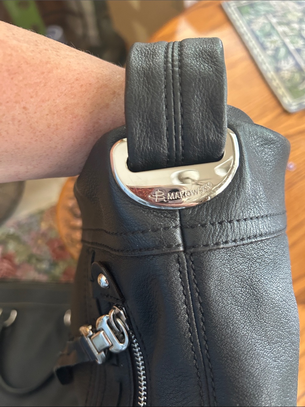 b. makowsky Black Leather Shoulder Bag with Tassel Hardware - Picture 6 of 10
